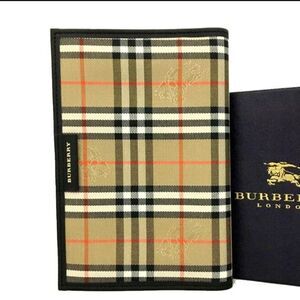 Vintage Burberry Nova Check Notebook Cover Passport Holder Canvas Leather Beige